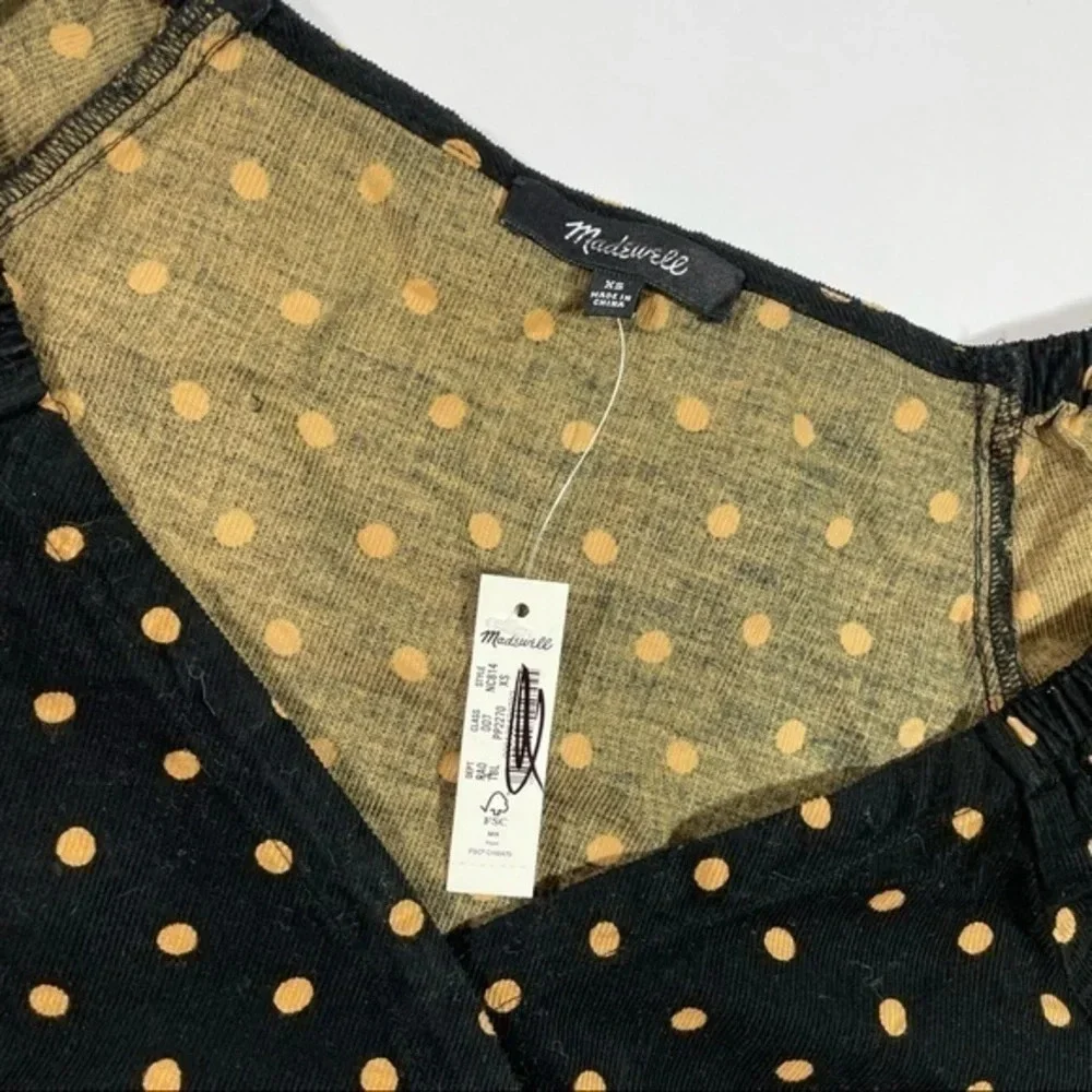 New Madewell Corduroy Puff Sleeve Wrap Top Oval Dot NC814